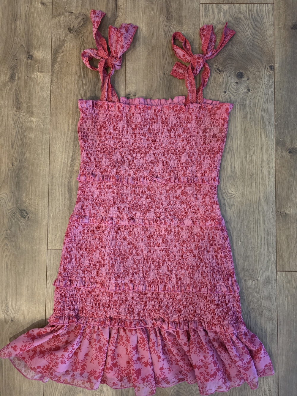 SHEIN Pink Floral Smocked Mini Dress with Ruffle Hem